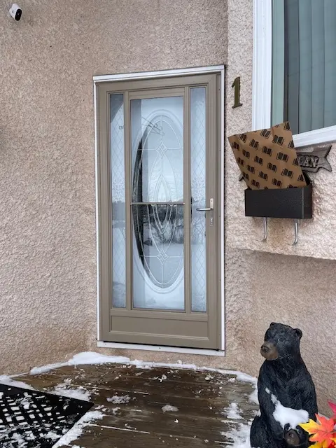 Beige Aluminum Storm Door, Fort Frances, Kenora, Dryden, Sioux Lookout, Ontario, Canada, Northwestern Ontario