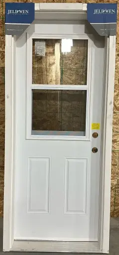 [J32806.5L] 32" w x 80" h - Jeldwen - Left Hand Inswing - Steel Door with 22" w x 36" h Venting Doorlite - 6 1/2" Jamb, Primed Frame and 2" Primed Brickmould