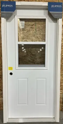 [J36804.5R] 36" w x 80" h  - Jeldwen - Right Hand Inswing - Steel Door with 22" w x 36" h Venting Doorlite - 4 1/2" Jamb, Primed Frame and 2" Primed Brickmould